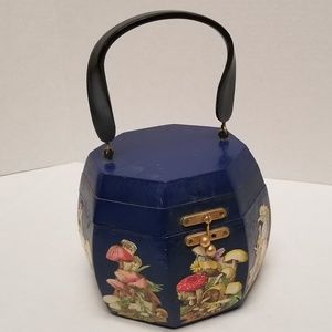 50's Vintage Navy Blue Decoupage Wooden purse